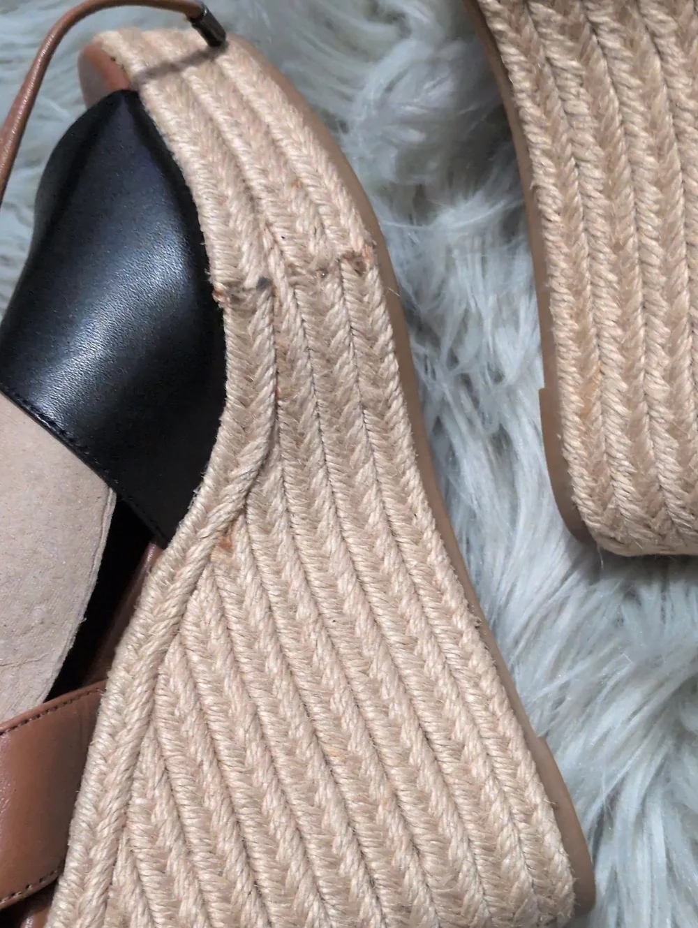 COACH Women's Black & Tan Leather Espadrille Wedge Sandals